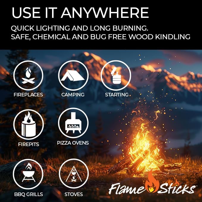Flame Sticks Natural Wood Kindling 7–8 lbs of 5-6" Long Kiln-Dried Fire Starter Sticks, 100% Chemical-Free – Easy Lighting for Campfires, Fire Pits, Grills, Pizza Ovens & Wood Stoves