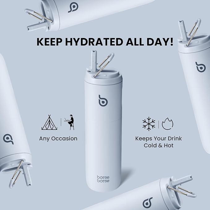 BOTTLE BOTTLE Insulated Water Bottle 24oz with Straw Lid and Handle for Sports Travel Gym Stainless Steel Water Bottles Double-Wall Vacuum Metal Leak Proof BPA-Free