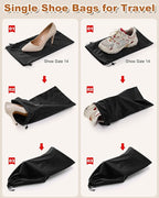 6 Pcs Single Shoe Bags for Travel, 17.3"x8.6" Washable Travel Shoe Bags for Packing in Suitcase, Velvet Dust Bag with Drawstring, Shoe Pouch for Women and Men, Travel and Home Storage(Black Beauty)