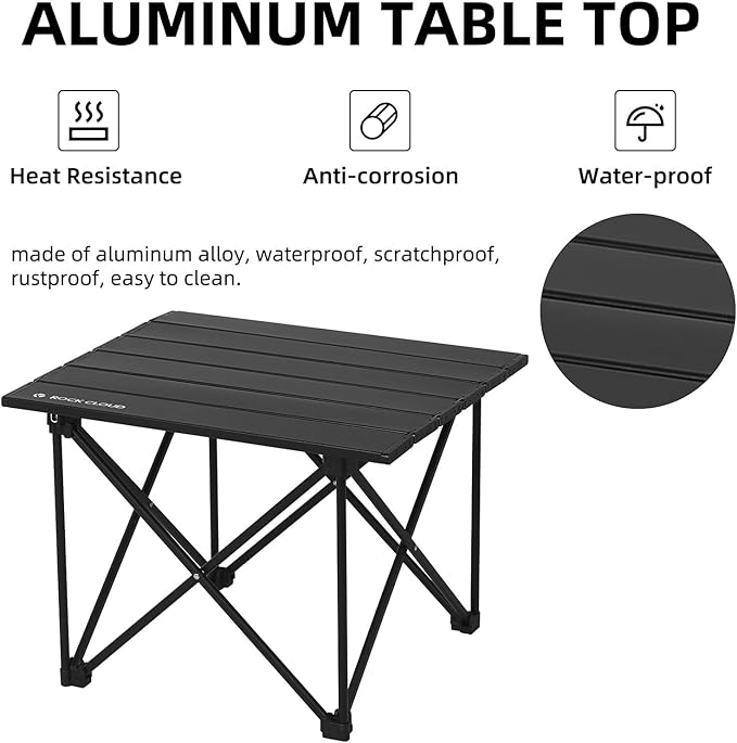 ROCK CLOUD Portable Camping Table Ultralight Aluminum Camp Table Folding Compact Beach Table for Camping Hiking Backpacking Outdoor Picnic(Reinforced Frame-Small)