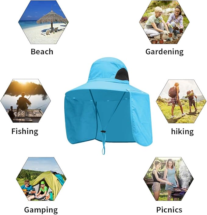 Sun Blocker Hats Outdoor Sun Protection Fishing Cap with Neck Flap Large Brim Outdoor Hat
