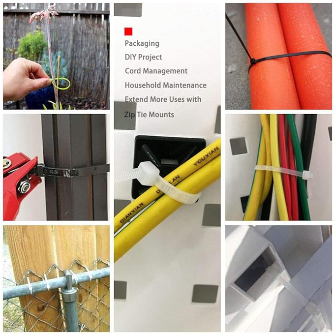 HS 14 Inch Zip Ties White 50 Pounds Tensile Strength Wide Straps (100 Pack) Nylon PA66,Self-Locking Long Electrical Plastic Cable Wire Zipties for Outdoor Use,Multi Purpose