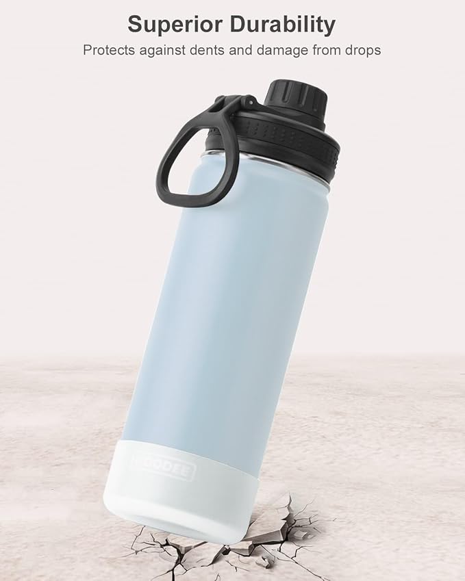 koodee 26 oz Insulated Water Bottle Stainless Steel Double Wall Vacuum Metal Sports Water Bottle with Leakproof Spout Lid, Wide Mouth Water Bottle (bby blue)