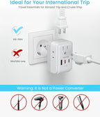 1 Pack European Travel Plug Adapter, VINTAR PD 20W Foldable Type C Adapter with 4 AC Outlets 3 USB Ports(2 USB C), Travel Essentials Charger for US to Most of Europe EU Italy Spain France