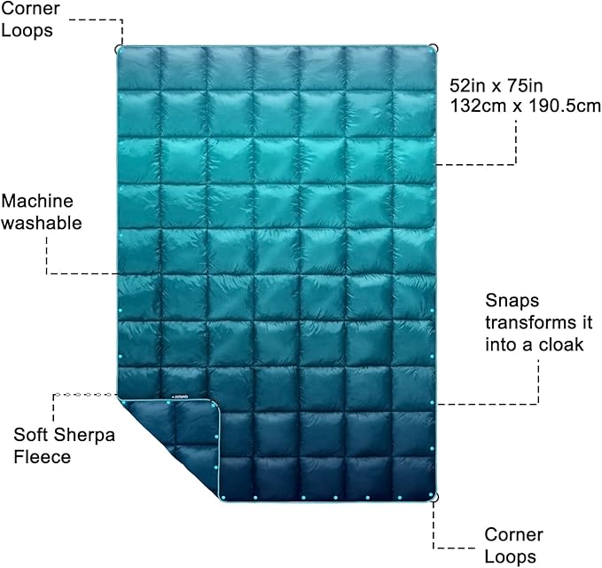 zzlamb Camping Blanket, Outdoor Lightweight Travel Blanket Puffy Portable Down Alternative, Windproof Warm Cloak with Snaps, Cozy Quilt Backpacking Picnic RV Plane Car Hammock Beach Climbing