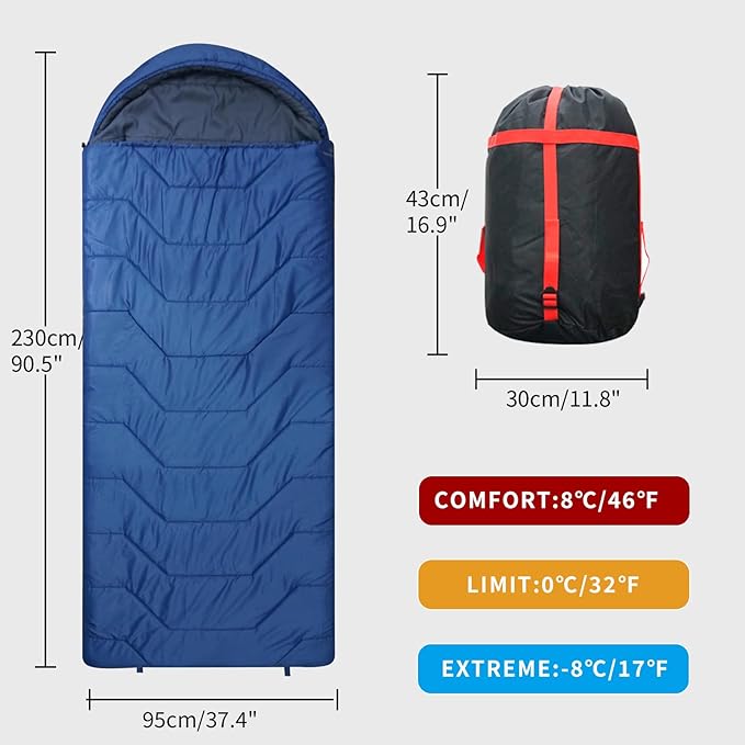 Jumbo Sleeping Bag for Adult&Kids,Cold&Warm Weather with Compression Sack and Water Resistant for Family Camping,Travel and Car Camping