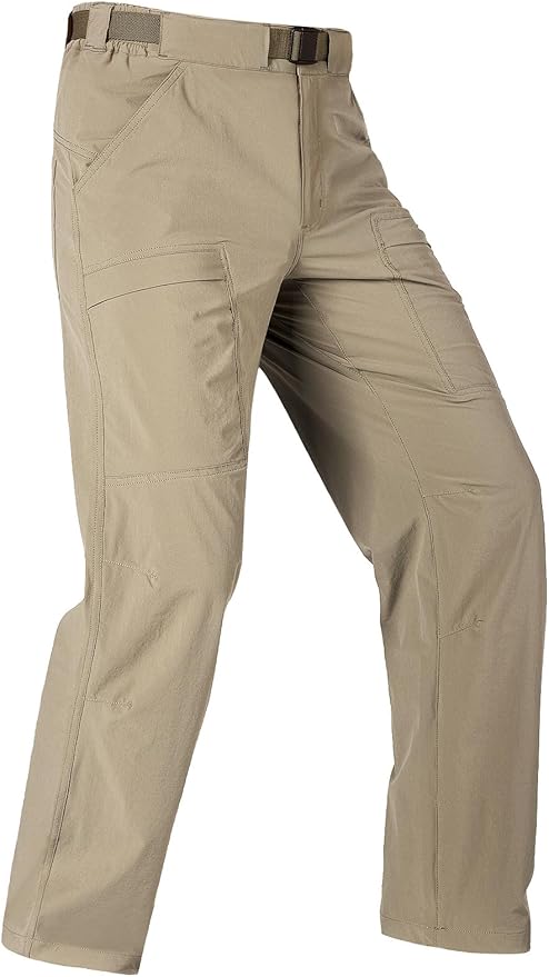 FREE SOLDIER Men's Outdoor Cargo Hiking Pants with Belt Lightweight Waterproof Quick Dry Tactical Pants Nylon Spandex