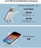 Magnetic Power Bank with iwatch Charger, 10000mAh Magnetic Portable Charger for iPhone 16/15/14/13/12, Max 15W Wireless Power Bank Built-in USB C Cables, 35W USB C Fast Charging Battery Pack