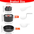 8pcs Camping Cookware Camping Pots and Pans Set with Kettle Plastic Bowls and Soup Spoon for Camping, Backpacking, Outdoor Cooking and Picnic