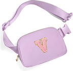 Gitus Initial Belt Bag Fanny Pack Crossbody Bag for Girls Birthday Gifts Age 8-10 Teen Girl Gifts Trend Stuff Personalized Letter Gifts for Daughter Sister (Lavender-V)