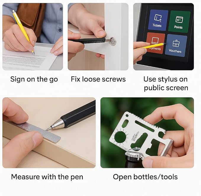 12-in-1 Tool Pen & Stainless Steel EDC Wallet Card Tool Gift Set | Multitool Duo Everyday Carry Survival Gadget for Men & Women (2-pack)