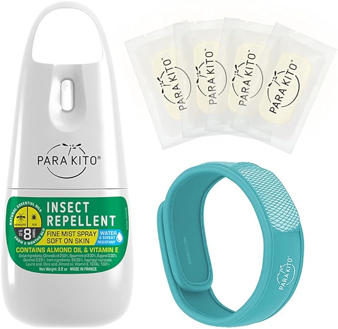 PARAKITO Mosquito, Insect & Bug Spray Bundle - Includes Spray, Turquoise Wristband & 4 Refills | DEET Free, Citronella Essential Oils, Perfect for Camping, Hiking, Travel Outdoor Activities