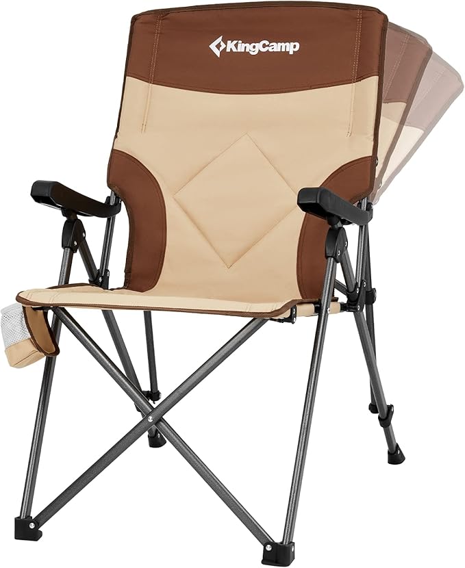 KingCamp 3-Position Adjustable Camping Chairs Heavy Duty High Back Oversized Chairs for Outside Portable Padded Backrest Camp Chair (Khaki/Coffee)