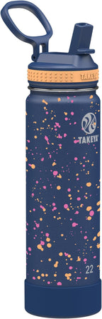 Takeya Actives Water Bottle with Straw Lid - Bottle with Double Stainless Steel Insulation - Dishwasher Safe & BPA-Free - Bottle with Straw Lid & Removable Bumper - 22 oz, Cool Ray