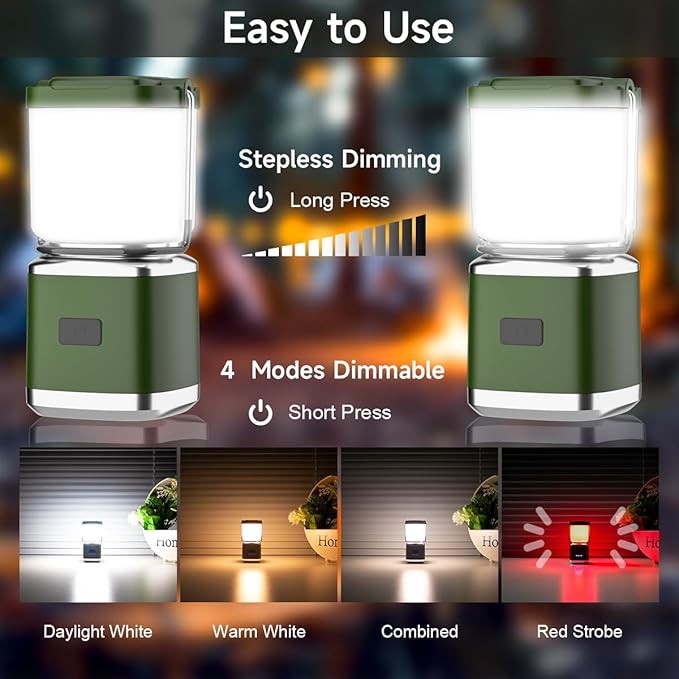 Camping Lantern 2 Pack Lanterns for Power Outages, LED Camping Lights for Tent Hanging, Camp Light Tent Lamp with 20 Hours Runtime, Stepless Dimming, Waterproof Camping Lamp for Hurricane (4 inch)