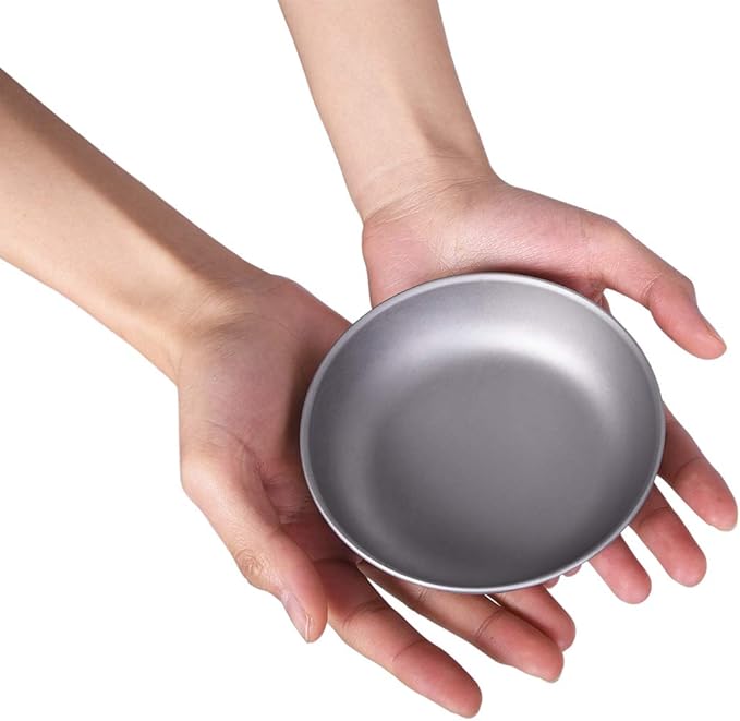 iBasingo Titanium Pan Dish Plate with Carry Mesh Bag Ultralight for Outdoor Camping Tableware Cookware Mess Kit A-Ti1101T