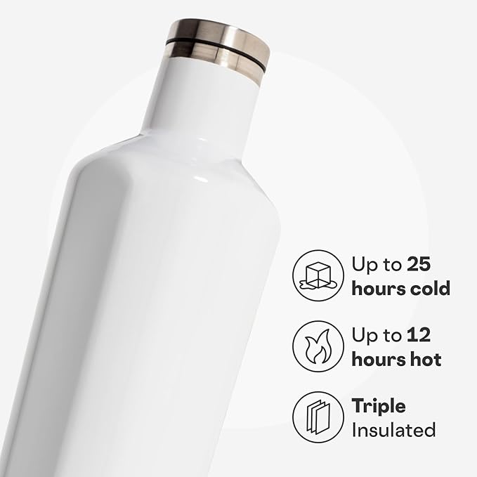 Corkcicle Classic Canteen Insulated Water Bottle - Stainless Steel Reusable Tumbler - Triple Insulated - Keeps Drinks Cold 25 Hours or Hot 12 Hours - Cupholder Friendly - Gloss White - 16 oz