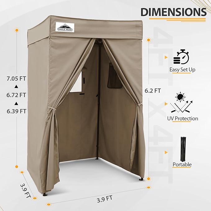 EAGLE PEAK Flex Compact 4x4 Pop-up Canopy Changing Room, Portable Privacy Dressing Room for Indoor Fashion Photoshoots, Camping, or Pool, Brown