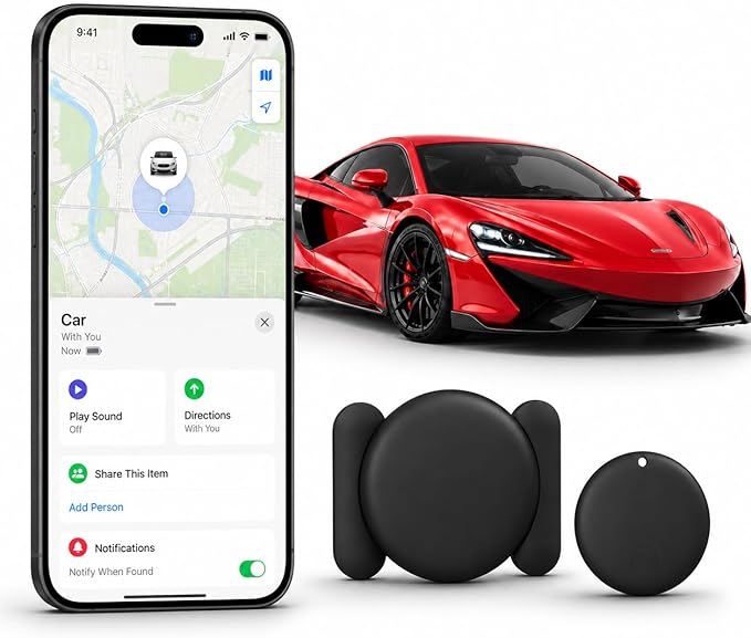 GPS Tracker for Vehicles,Magnetic Waterproof Car Tracker, No Monthly fees, Mini Portable GPS Tracker for Cars, Trucks, Motorcycle, Anti-Theft (Apple GPS Tacker)