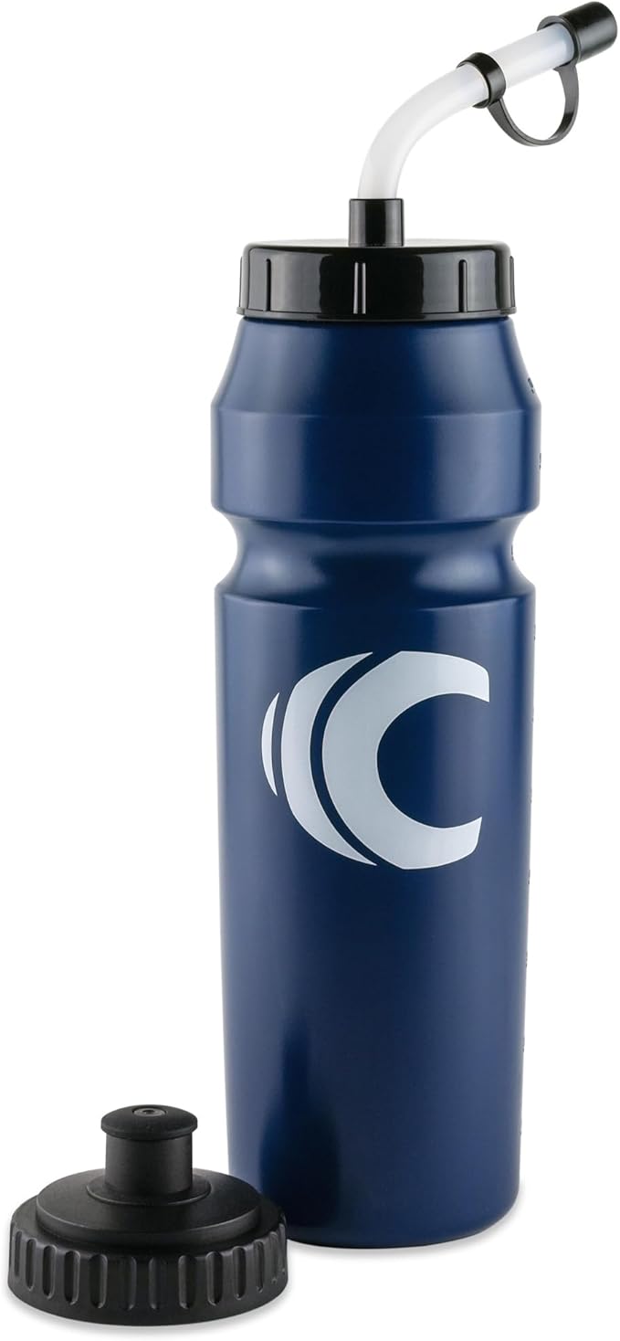 Cannon Sports 1 Liter Sports Water Bottle, BPA-Free, 34 Oz Capacity, Large Mouth, 2 lids (Straw and Squeeze), Great For Helmet Sports Such As Hockey, Lacrosse, Football, Boxing (Navy)