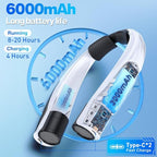 Portable Neck Fan Rechargeable: Free Hands Extra-long Battery Life 6000mAh Strong Air Volume Fast Cooling for Outdoor Enthusiasts - Travel Hiking Climbing (Black)