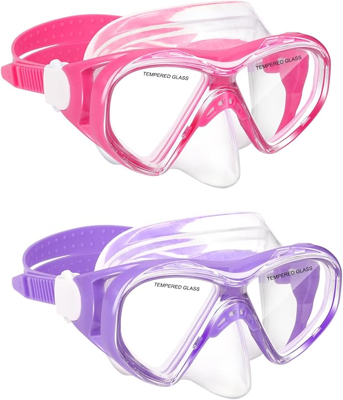 Kids Swim Goggles Snorkel Diving Mask for Boys Girls Ages 5-15, Two-Color Anti-Fog Swimming Goggles with Nose Cover