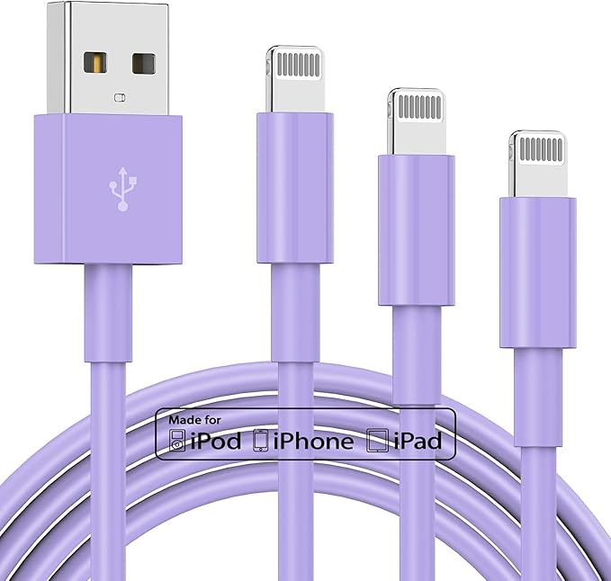 3 Pack Apple MFi Certified Charger Cable 3Ft, Lightning to USB Cable Cord 3 Foot, 2.4A Fast Charging,Apple Phone 3 Feet Long Chargers for iPhone 14/13/12/11/X/XS/XR/SE/8/7/6/5 Plus Pro Max Mini Purple