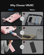 VRURC Portable Charger, 22.5W Power Bank 10000mAh, USB-C Cable in & Out Fast Charging Battery Pack, Compact Travel Essential 4 Outputs 3 Inputs for iPhone 16 15 14 13,Samsung, Android etc-Pink
