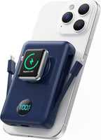 Magnetic Portable Charger for iPhone with Built-in Cables, 6-in-1 10800mAh Power Bank with iWatch Charger & LCD Display,25W Fast Charging Battery Pack for iPhone 16/15/14/13/12,Apple Watch (Blue)