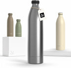 LARS NYSØM Stainless Steel Insulated XL Water Bottle 12oz 17oz 25oz 34oz 51oz | Insulated Thermo Flask for Hot and Cold Beverages | Leakproof Drinking Bottle (Stainless Steel, XL 50.7oz)