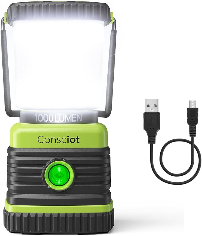 LED Camping Lantern Rechargeable, Consciot Camping Lights, 1000LM, 4 Light Modes, 4400mAh Power Bank, IPX4 Waterproof Tent Lights, Dimmable Flashlight for Emergency, Power Outages, USB Cable Included