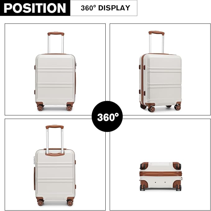 Kono 20'' Carry on Luggage Lightweight with Spinner Wheel TSA Lock Hardside Luggage Small Carry on Suitcase Cream White