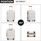 Kono 20'' Carry on Luggage Lightweight with Spinner Wheel TSA Lock Hardside Luggage Small Carry on Suitcase Cream White