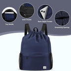 Drawstring Backpack with Mesh Pockets String Gym Bag Sackpack Sandproof Water Resistant Beach Backpack for Men Women