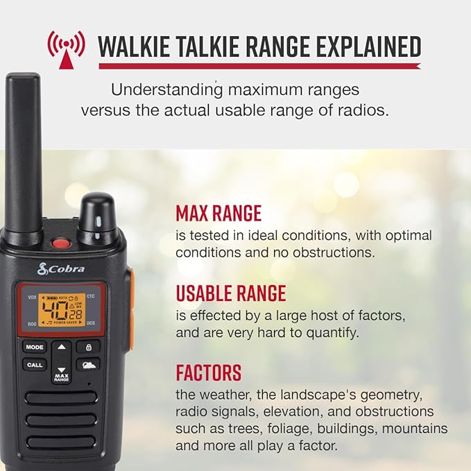 Cobra RX380 Walkie Talkies (2-Pack) – Weather Resistant Two Way Radios Long Range, 40 Pre-Programmed Channels, Weather Alerts, LED Flashlight, Long-Life NiMH Batteries (Black)