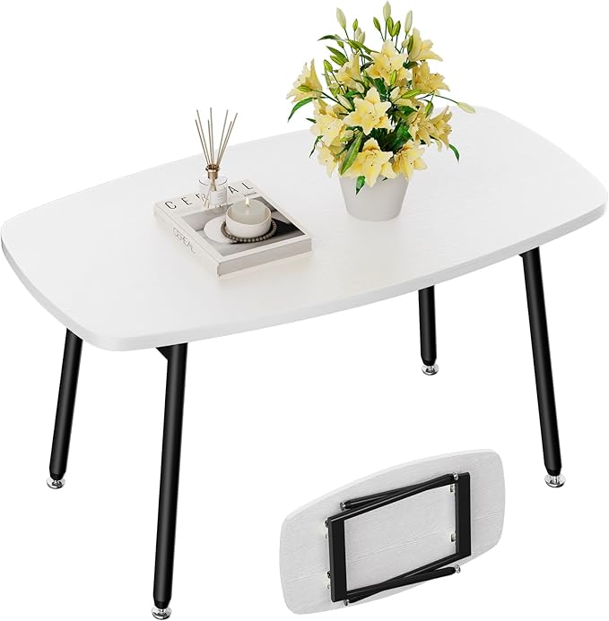 WOHOMO Foldable Coffee Table White Small Coffee Tables for Living Room Portable Simple Modern Rectangular Center Table for Small Spaces, No Assembly, 31.5 * 15.7 * 17.7IN, White