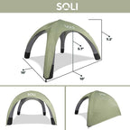 SOLI Inflatable Shade Air Canopy - Quick Self-Inflating Sun Shelter with Air Pump, UPF 50+ Sun Protection, Travel-Friendly, Stable Anchors for Beach, Camping & Backyard Use (Sage Green) - 10 ft
