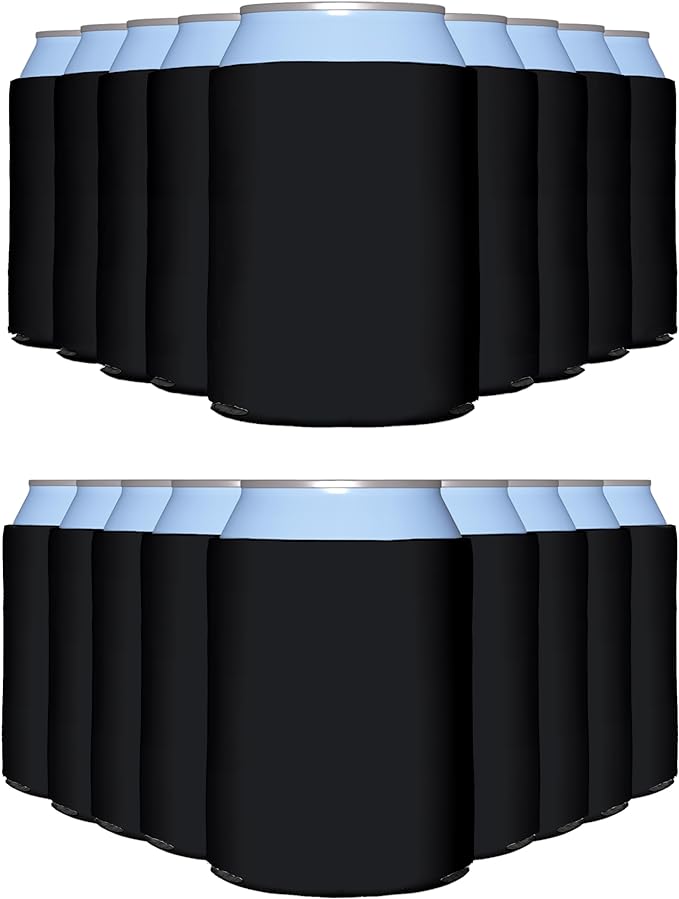 PartyPrints 200 Pack Black Blank Can Cooler Sleeves, Customizable Bulk Insulated Foam for Beer, Collapsible Plain Drink Holder, Cold Soda Insulator, 12oz Regular, 16oz Tall Cans