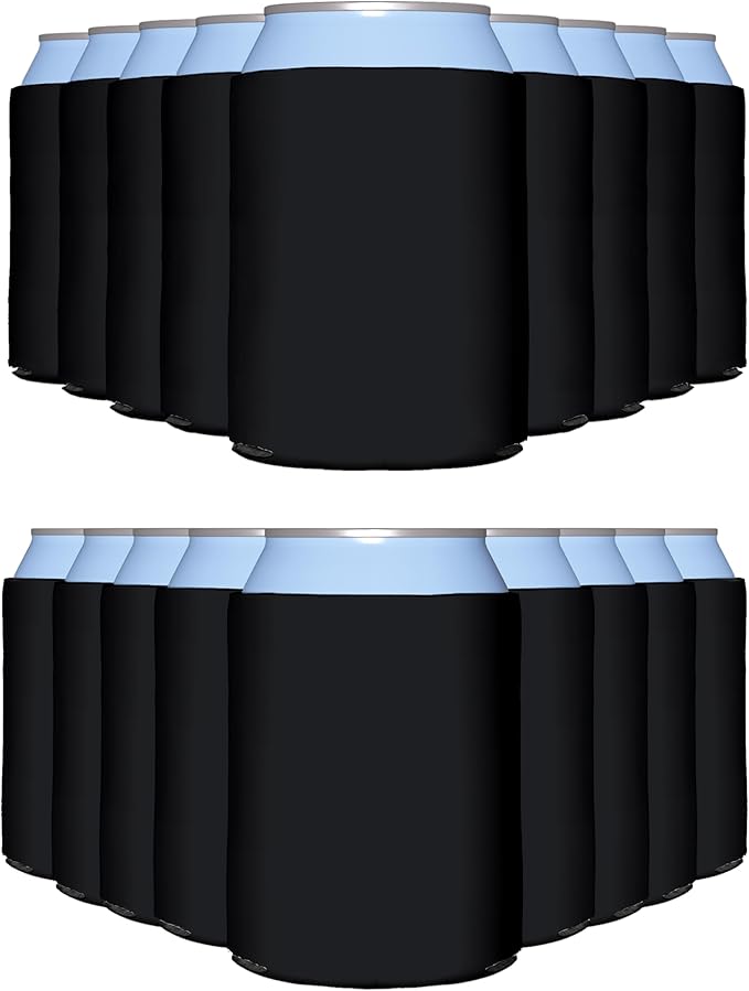 PartyPrints 1000 Pack Black Blank Can Cooler Sleeves, Customizable Bulk Can Coolers, Extra-Thick Collapsible Drink Insulator Sleeve, Beer Can Coolers for Party Beverages