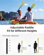 Abahub Adjustable Kayak Paddle 210-230 cm/ 230-250 cm Floating Kayaking Oars Boating Oars Canoeing Oars Black