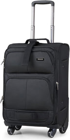 Hanke 20 Inch Softside Expandable Carry On Luggage with Spinner Wheels, Rolling Suitcase Travel Luggage with TSA Approved Luggage,Black