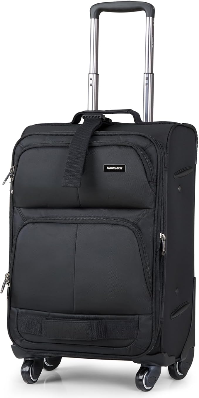 Hanke 20 Inch Softside Expandable Carry On Luggage with Spinner Wheels, Rolling Suitcase Travel Luggage with TSA Approved Luggage,Black