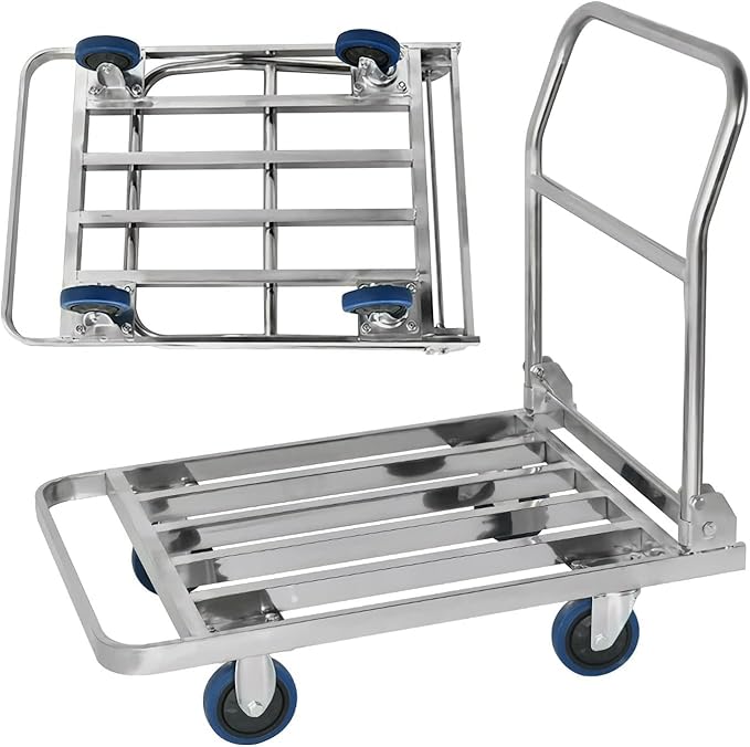 Heavy-Duty Foldable Dolly Trolley - Stainless Steel Flatbed Cart for Easy Transport of Luggage, Supplies, and Equipment 50 * 70