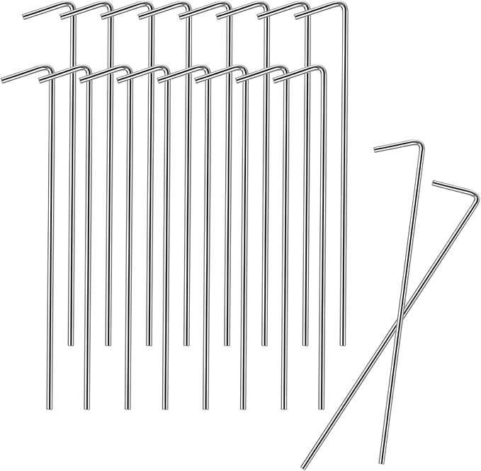 18 Pack 6.5 Inch Metal Tent Stakes Heavy Duty Ground Pegs for Camping, Canopy, Christmas Decor & Gardening, Non-Rust Outdoor Tent Accessories Camping Essentials