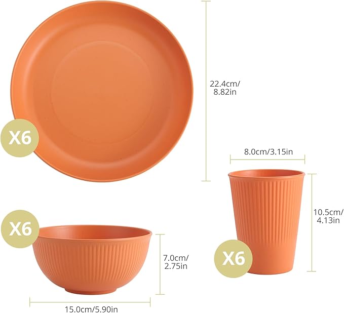 Plastic Plates and Bowls Sets, 18pcs Unbreakable Camping Dinner Set for 6, Reusable, Microwave & Dishwasher Safe Dinner Set, for Kitchen Outdoor Travel Camping Picnic Party