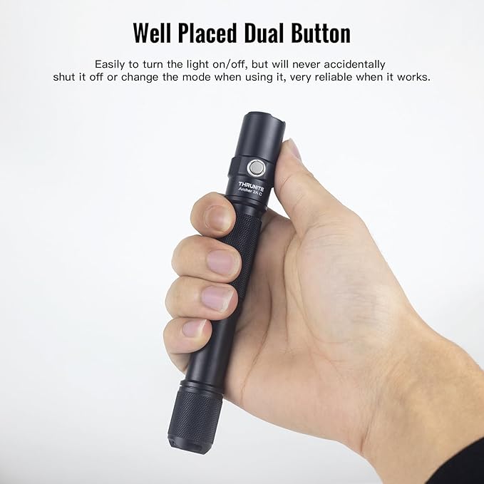 ThruNite Archer 2A C LED Rechargeable Flashlight, High 1000 Lumens AA Flashlight with Lanyard, IPX8 Waterproof Dual Switch Small Outdoor Light for Hiking, Camping, Everyday Use, EDC - CW