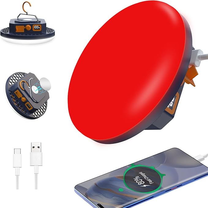 2025 Red Light Insect-Proof Camping Lamp10000mAh Rechargeable 3000LM Tent Camping Light, 6500K 24Hours Long Play Time , Outdoor Night Market Night Fishing Lantern