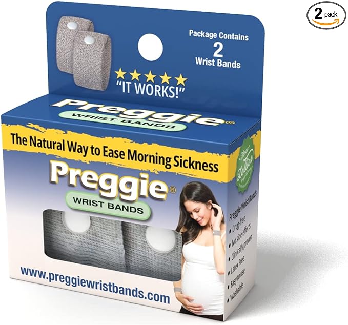 Three Lollies Preggie Anti-Nausea Wristbands – Morning Sickness Relief – Clinically Tested - Pregnancy Nausea Relief – Acupressure Wristband - Side Effect Free - 1 Count (2 Wristbands) – Gray