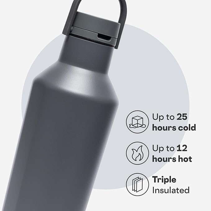 Corkcicle Classic Sport Canteen Insulated Water Bottle - Keeps Beverages Cold 25 Hours - Triple Insulated - Summer Drinkware Gift - Keeps Drinks Ice Cold - Leak-Proof Cap - 20 oz - Flint