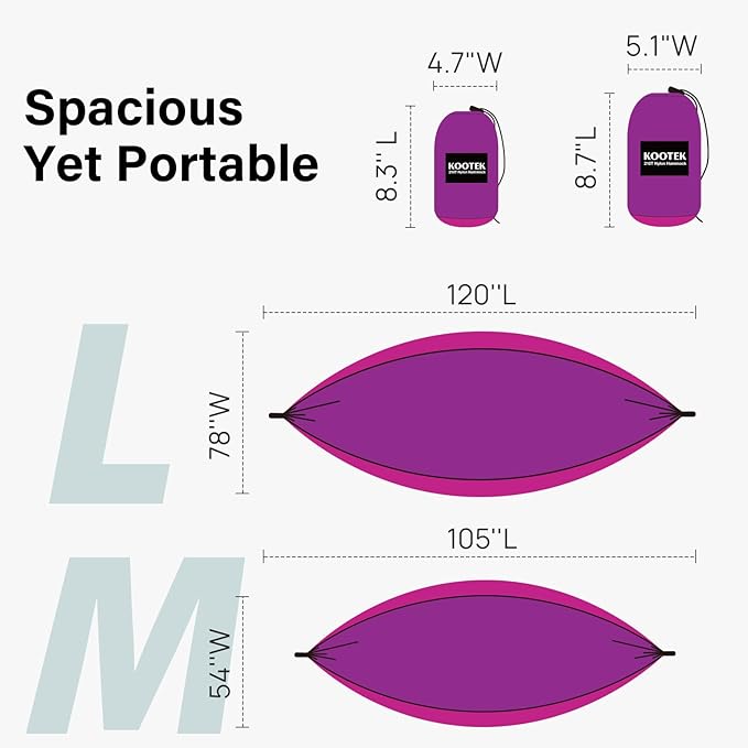 Kootek Camping Hammock, Portable Hammocks with Tree Straps & Attached Carry Bag, Camping Essentials Gear, Perfect for Outside Indoor Hiking Beach Backpack Travel